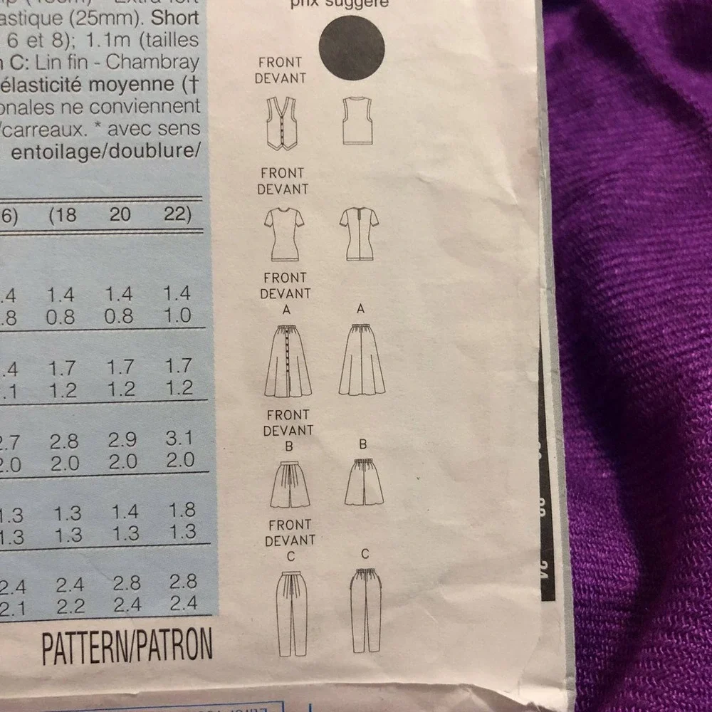 Butterick 4505 skirt vest pants pattern